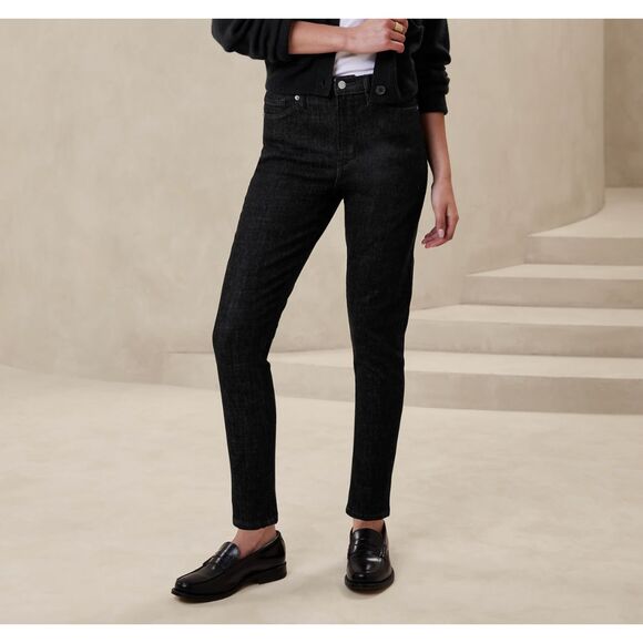 NWT Banana Republic High-Rise Skinny Jeans Black Classic Denim Size 29 Waist‎ - Picture 1 of 12